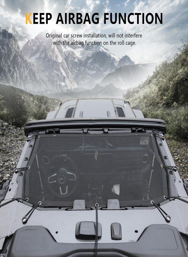 RERPRO Sunshade Compatible with 2024 2025 Jeep Wrangler JL 2/4 Door 4XE Hard Top Accessories Front Sun Shade Soft Mesh Top Bimini Roof Bikini Cover, Keep Airbag Function, Front Door Black - Image 2